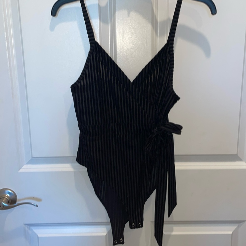 Forever 21 Black Ribbed Wrap-Front Bodysuit